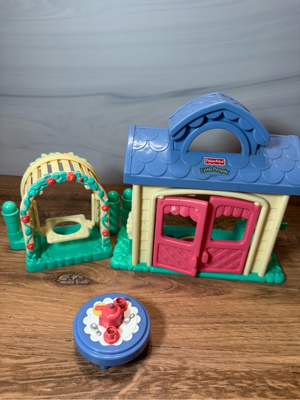 Vintage Fisher Price Little People Playtime Pals Tea Party Playhouse Swing Table